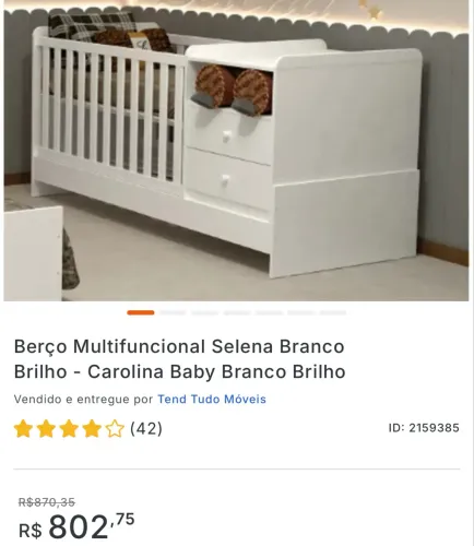 Berço Multifuncional Selena Branco Brilho - Carolina Baby Branco Brilho