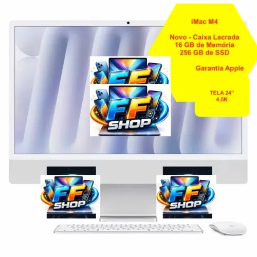 iMac Apple M4 16GB 256GB SSD Tela 24" 4.5K - Prata - Novo. Pronta Entrega. Até 18 x