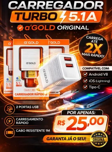 CARREGADOR DE CELULAR GOLD ORIGINAL 5.1A 2USB