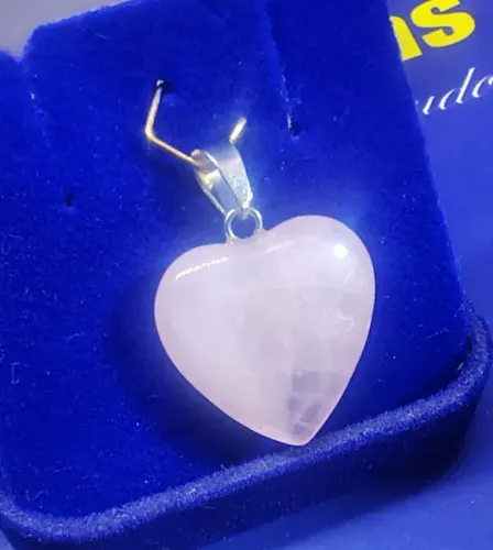 Pingente Coração Rosa Clara Pedra Natural Prata 925 Peso 3.41 Gramas