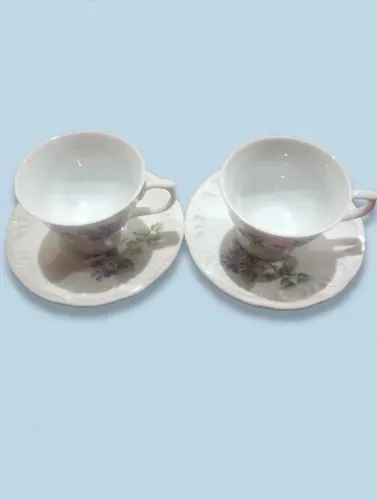 Par Xícaras Chá Schmidt SHS Violeta Vintage Anos 80/90 - Porcelana Pomerode<br>