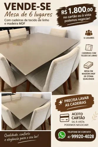 Mesa.de.6 cadeiras.em Mdf usada, as cadeiras de linho