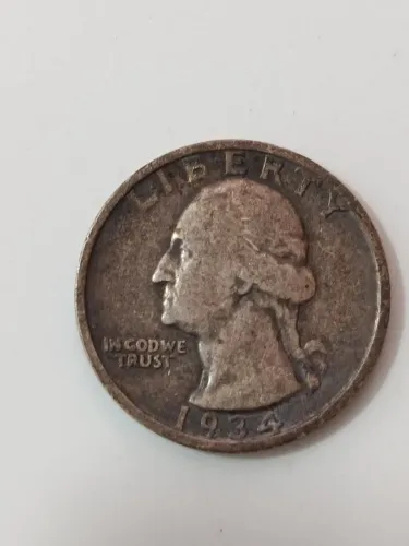 Moeda Antiga Prata 90% 1/4 Dólar EUA (1934) - Colecionável / Prata Maciça