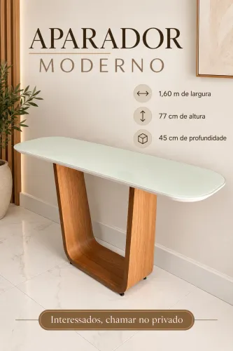 Aparador Moderno com Tampo de Vidro Branco - 1,60 m