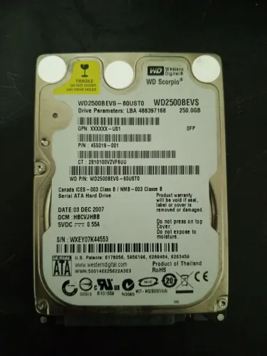 HD 250GB SATA Western Digital Scorpio 2.5" Notebook (WD2500BEVS)