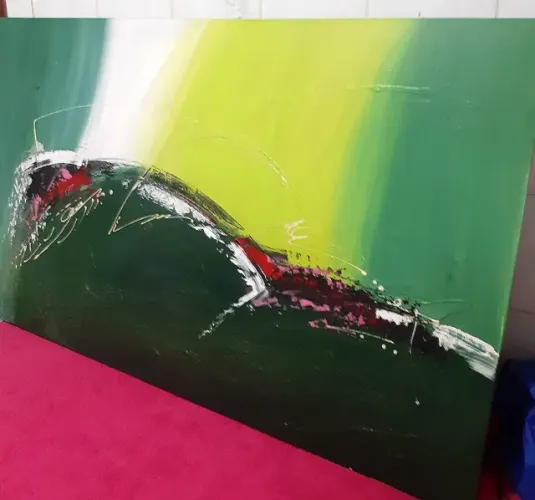 Quadro Abstrato do Artista Takeo Sawada Pintura Óleo Sobre Tela 120x70 cm