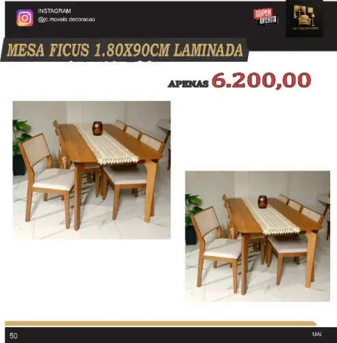 mesa ficus 1,80x90 cm laminada 