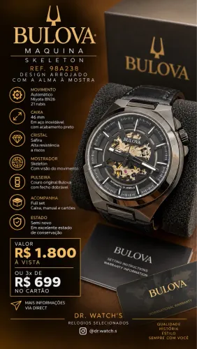 Bulova skeleton 46mm full set automatico
