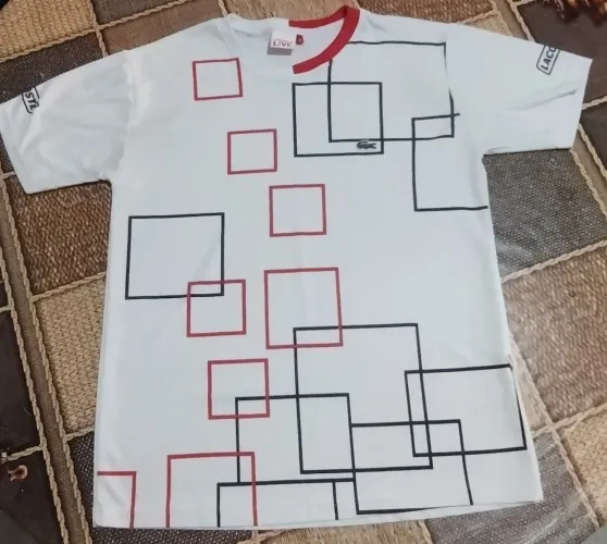 Camisa Lacoste Live (Branca c/ Padrão Geométrico)