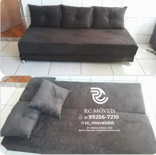 Sofá Cama Bicama estruturada 1,70m Material suede D33 Compacto e Funcional