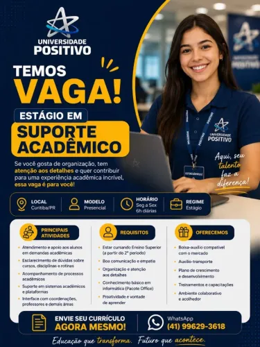 Vaga de estágio suporte acadêmico!!!