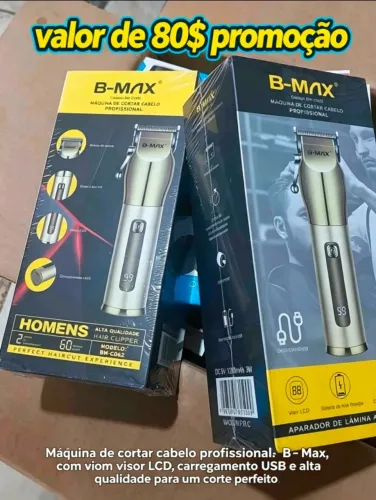 Máquina de Cortar Cabelo Profissional B-Max Sem Fio USB LCD Barbeiro Nova