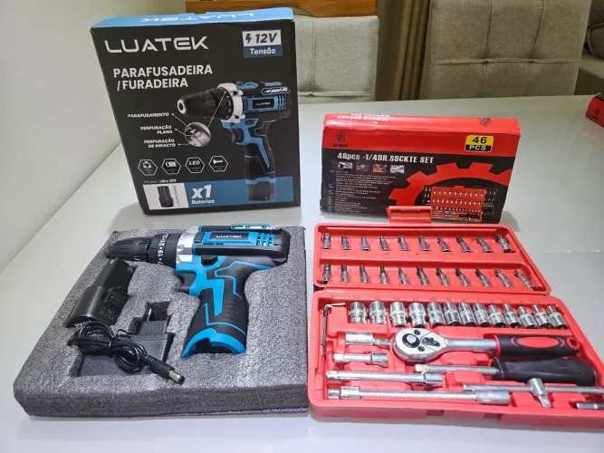Parafusadeira e Kit de Ferramentas 46 peças
