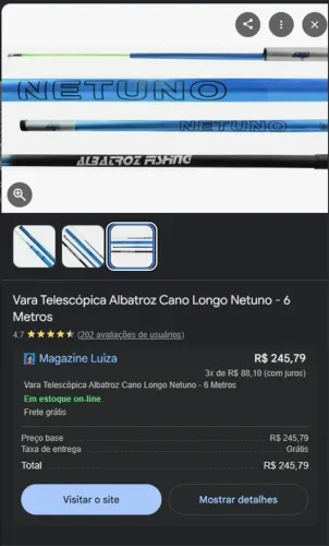 Vara de Pesca Telescópica Fibra Vidro 6m Albatroz Netuno Azul