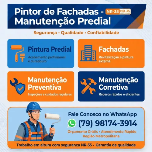Pintor de Fachadas - NR35 Certificado | Pintura Predial e Manutenção | *