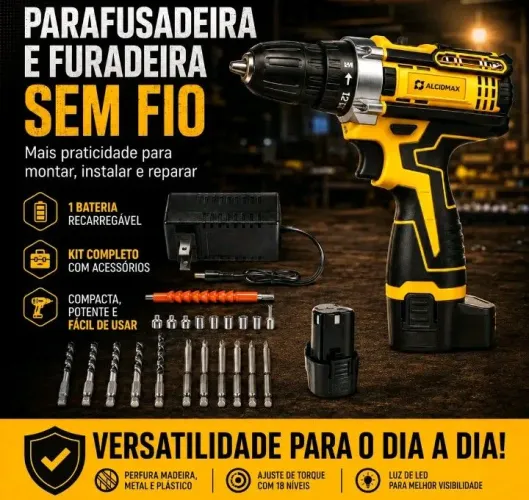Parafusadeira Furadeira 12V com Impacto e 1 Bateria - Potente e Versátil