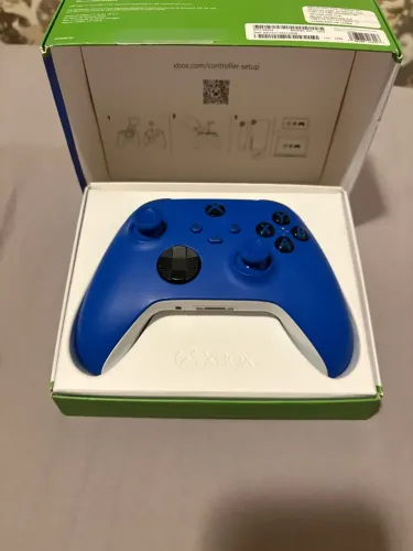 CONTROLE ORIGINAL XBOX SHOCK BLUE AZUL + 2 BATERIAS | IMPECÁVEL