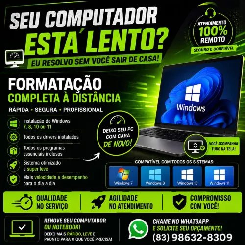 Formatação Completa à Distância - Atendimento rápido, seguro e sem você sair de casa!