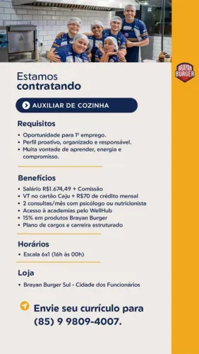 Vaga de emprego como Auxiliar de cozinha 