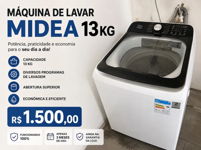 Máquina de Lavar Midea 13kg - 3 Meses de Uso + Garantia