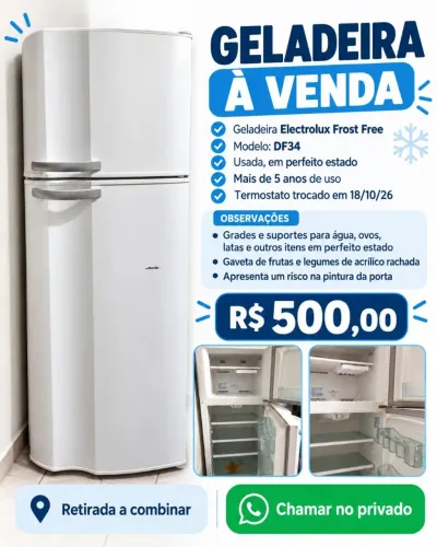 Vendo uma Geladeira Eletrolux Frost Free em bom estado.