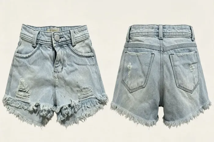 ?SHORT JEANS MENINA LAVAGEM CLARA + MODELO DESFIADO ?