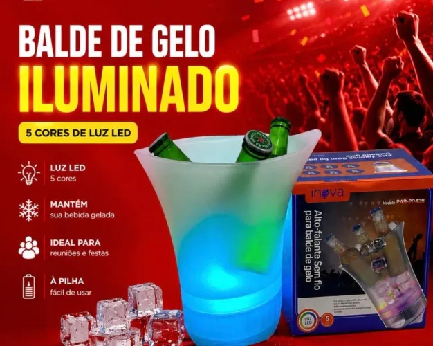 Balde de gelo iluminado com som