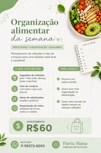 Organização de rotina alimentar personalizada - R$60