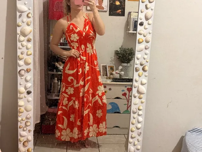 Vestido longo laranja florido