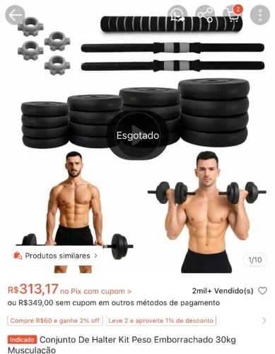 conjunto kit de halter peso emborrachado 30kg