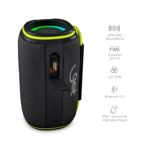 Caixa de Som Bluetooth Get Pop Lite 40W RMS USB/SD/BT/AUX(P2) - WZetta