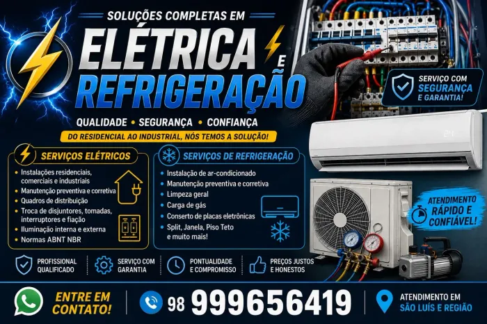 Serviços elétricos e manutenção e instalação de ar-condicionado