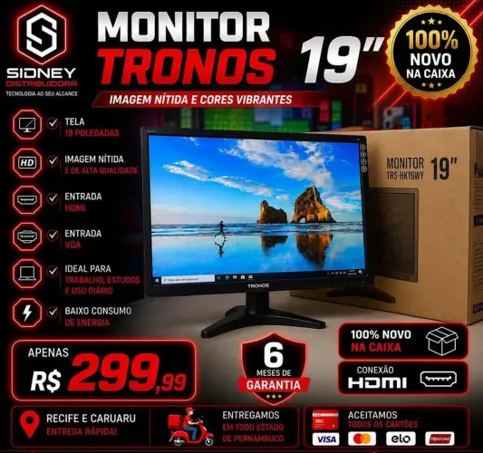 Monitor Tronos 19" LED - 100% Novo na Caixa