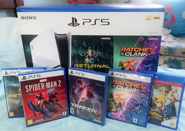 Playstation 5/PS5 Slim 1TB + 6 Jogos Físicos + Controle + Caixa | 5 PS5 + 1 PS4
