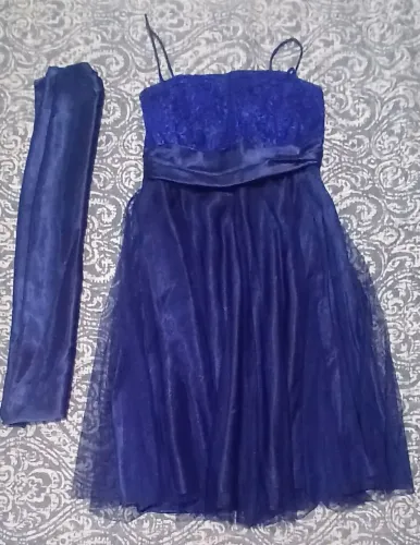 Vestido de Festa Azul Marinho com Echarpe