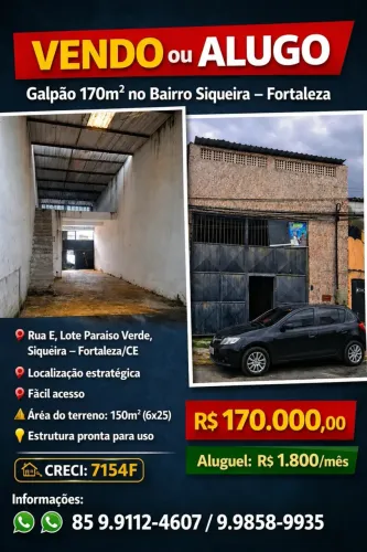 Galpão à Venda ou Aluguel no Bairro Siqueira Fortaleza/CE
