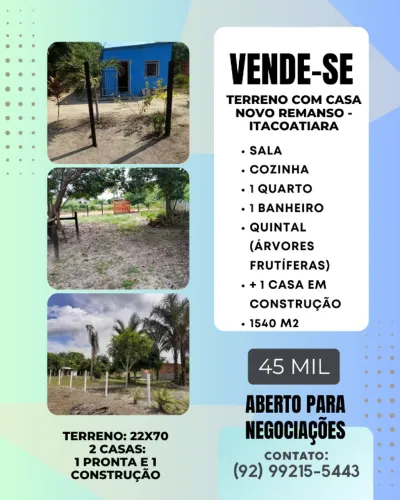 VENDO TERRENO COM CASAS - NOVO REMANSO, ITACOATIARA/AM