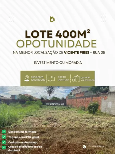 Lote em vicente pires - 400m - aceita permuta - oportunidade