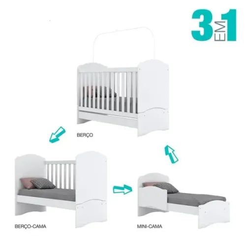 Berço 3 em 1 Henn Branco + Colchão - Vira Mini Cama ótimo estado