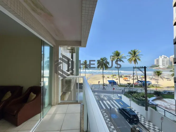 Apartamento com varanda vista mar na beira mar da Praia das Asturias, Guaruja