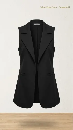Colete Feminino Preto Alongado - Tamanho M (Doce Doce)