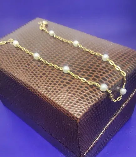 Pulseira Infantil Pérolas Ouro 18 Kilates Peso 1.00 Grama 16 Cm Pérola 2 mm               