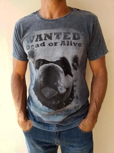 Camiseta Masculina Blackbulldog Cor Cinza Estonado - Com Estampa de um Bulldog Inglês no P