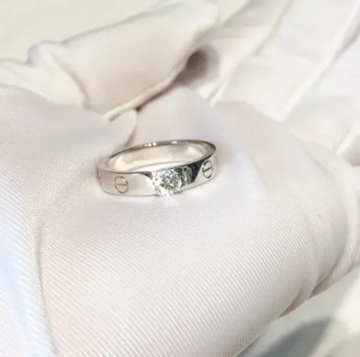 Anel alianças solitario de luxo em ouro branco cartier