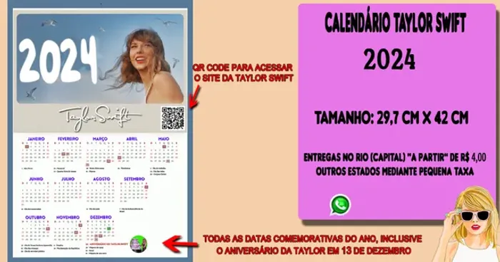 Calendário Taylor Swift 2024