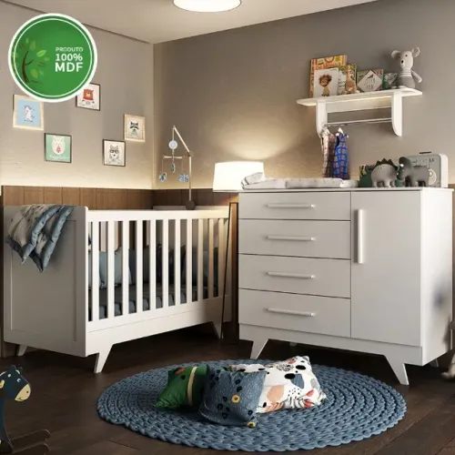 Comoda e Berço que Vira Cama Americano Retro em MDF