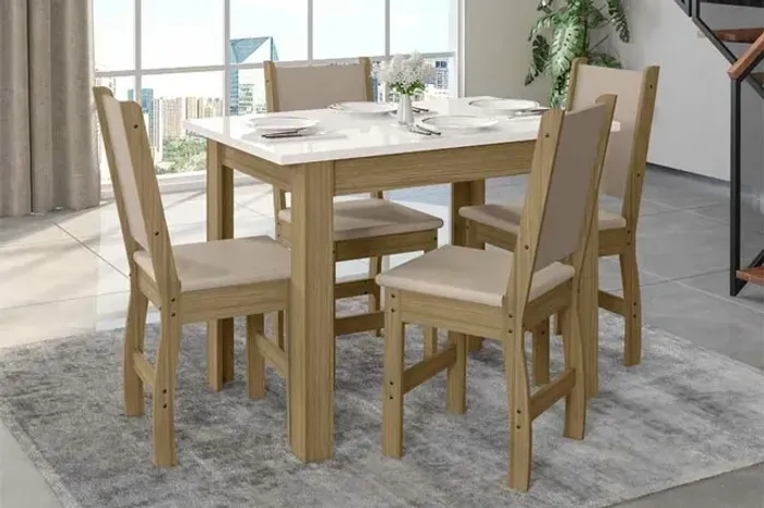 Mesa de Jantar Bellagio 108x68 Carvalho Tampo Off 4 Cadeiras rf828m