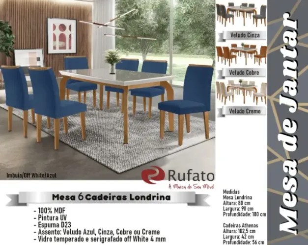 sala mesa jantar tampo de vidro 6 cadeiras