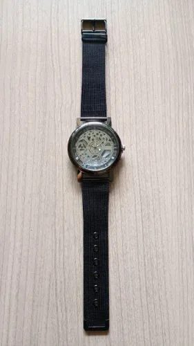 Relógio Quartz Sofisticado, Aço Inoxidável, Preto