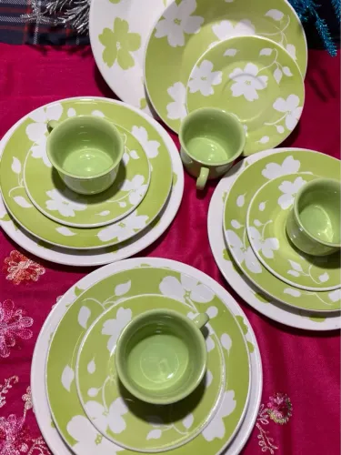 Aparelho de jantar floral verde e branco